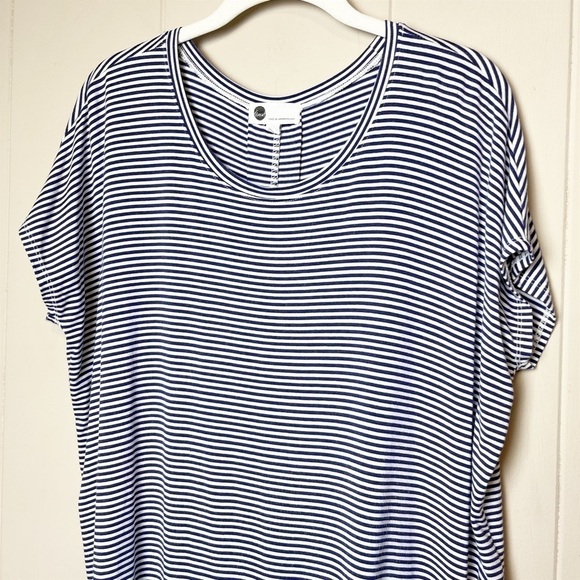 Anthropologie Floreat blue striped tunic top XS stretch jersey knit high low - Picture 3 of 10